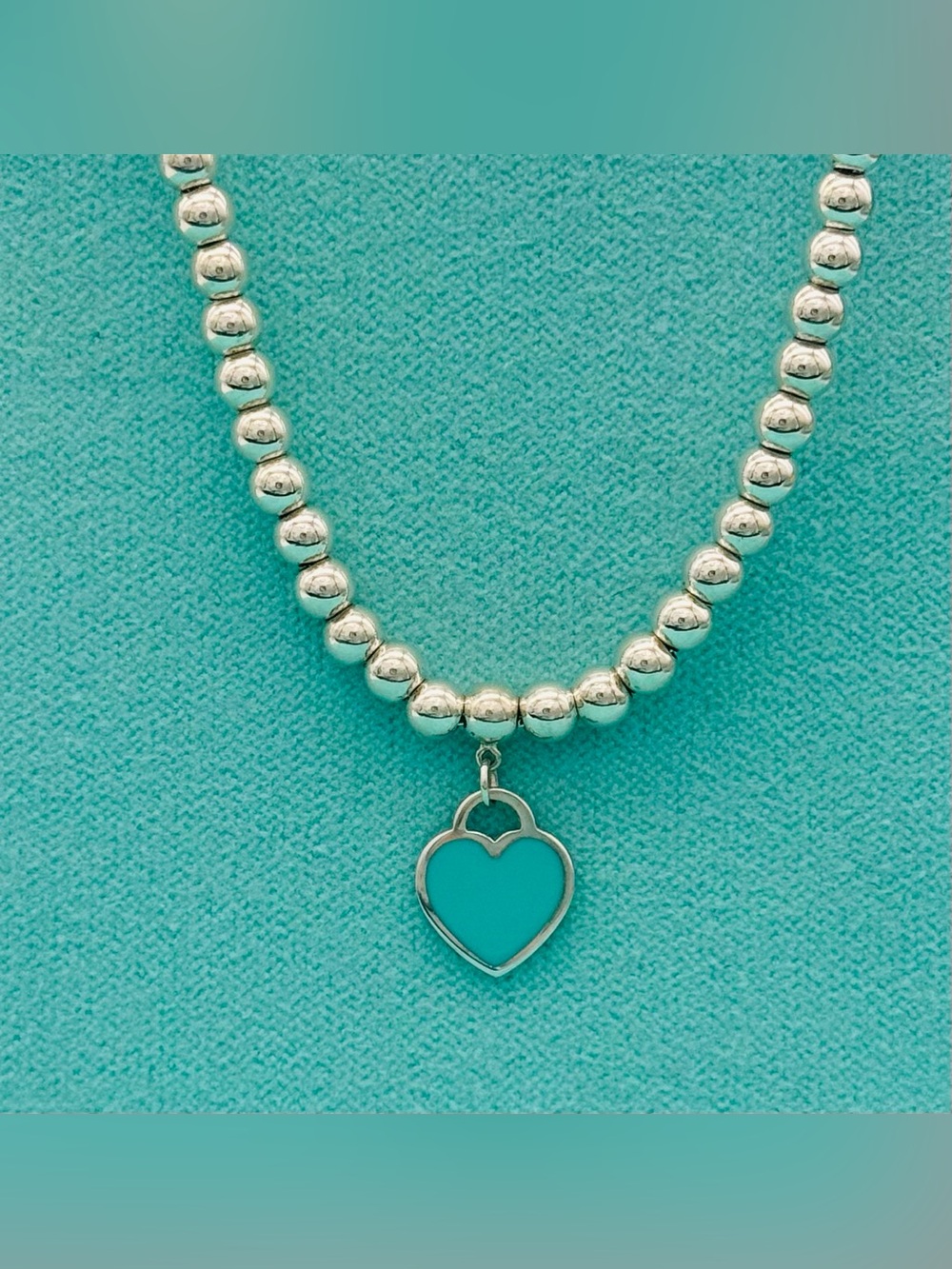 Tiffany & Co Return To Tiffany Blue Heart Bead Necklace Silver Reversible 18”